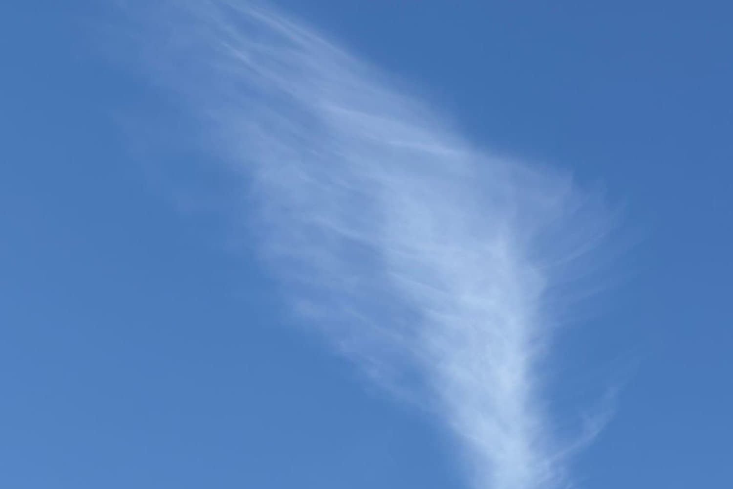 Un nuage effilé en forme de plume dans un ciel bleu.
